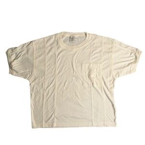Pierre Cardin Pocket Tee‎ Womens L White Vertical Seam Crest Logo Vintage 90s